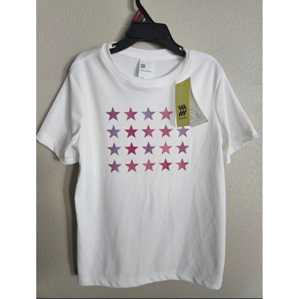 All in Motion Boys White Star Graphic Activewear Tee Shirt Size S 6-7